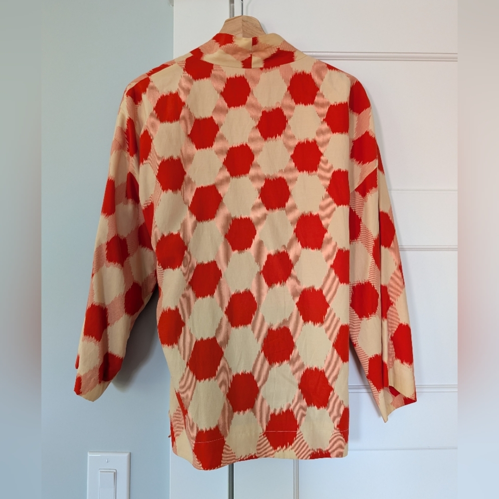 Dark Orange and Cream Geometric Kimono Style Wrap Top - Picture 3 of 5